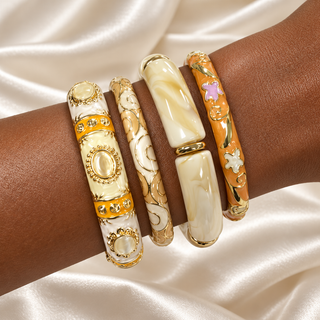 Solis Citrus Floral & Cabochon Bangle Set
