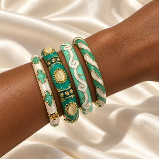 Mint & Ivory Enamel Bangle Set