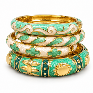 Mint & Ivory Enamel Bangle Set