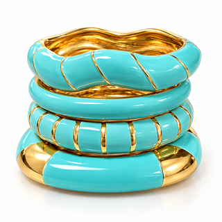 Turquoise Gold Enamel Bangle Stack Set