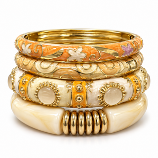 Solis Citrus Floral & Cabochon Bangle Set