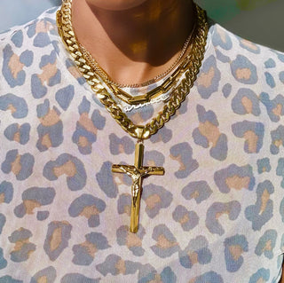 Gold Gaudy Crucifix Necklace