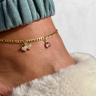 Twin Heart Birthstone Anklet