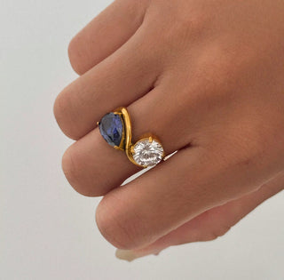 Sapphire Diamond Double Crystal Ring