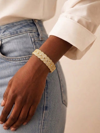 Gold Leaf Pavé Hinged Bangle