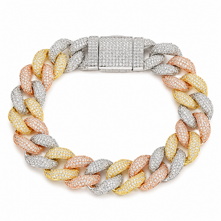 Tri-Color Diamond Cuban Link Bracelet