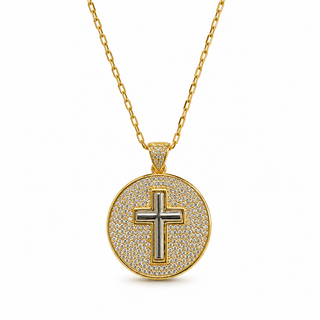 Diamond Coin Cross Ornate Necklace