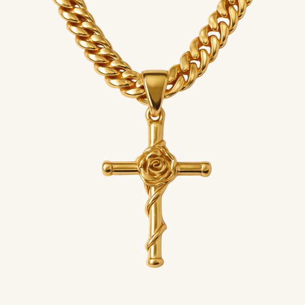 Men's Rose Wrapped Cross Necklace – Gogo Lush Men's Rose Wrapped Cross Necklace – Gogo Lush