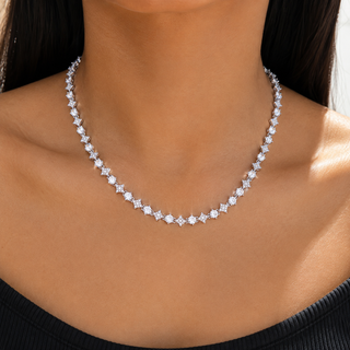 Silver Diamond Geometric Tennis Necklace