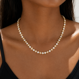 Gold Diamond Geometric Tennis Necklace