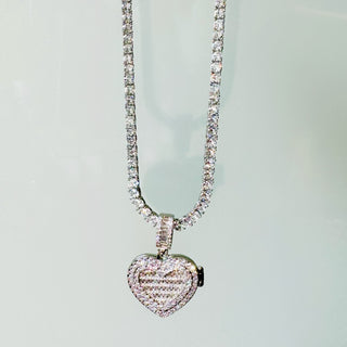 Silver Icy Heart Picture Locket Necklace