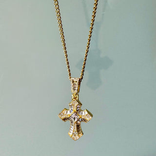 Gold Victorian Crystal Cross Necklace
