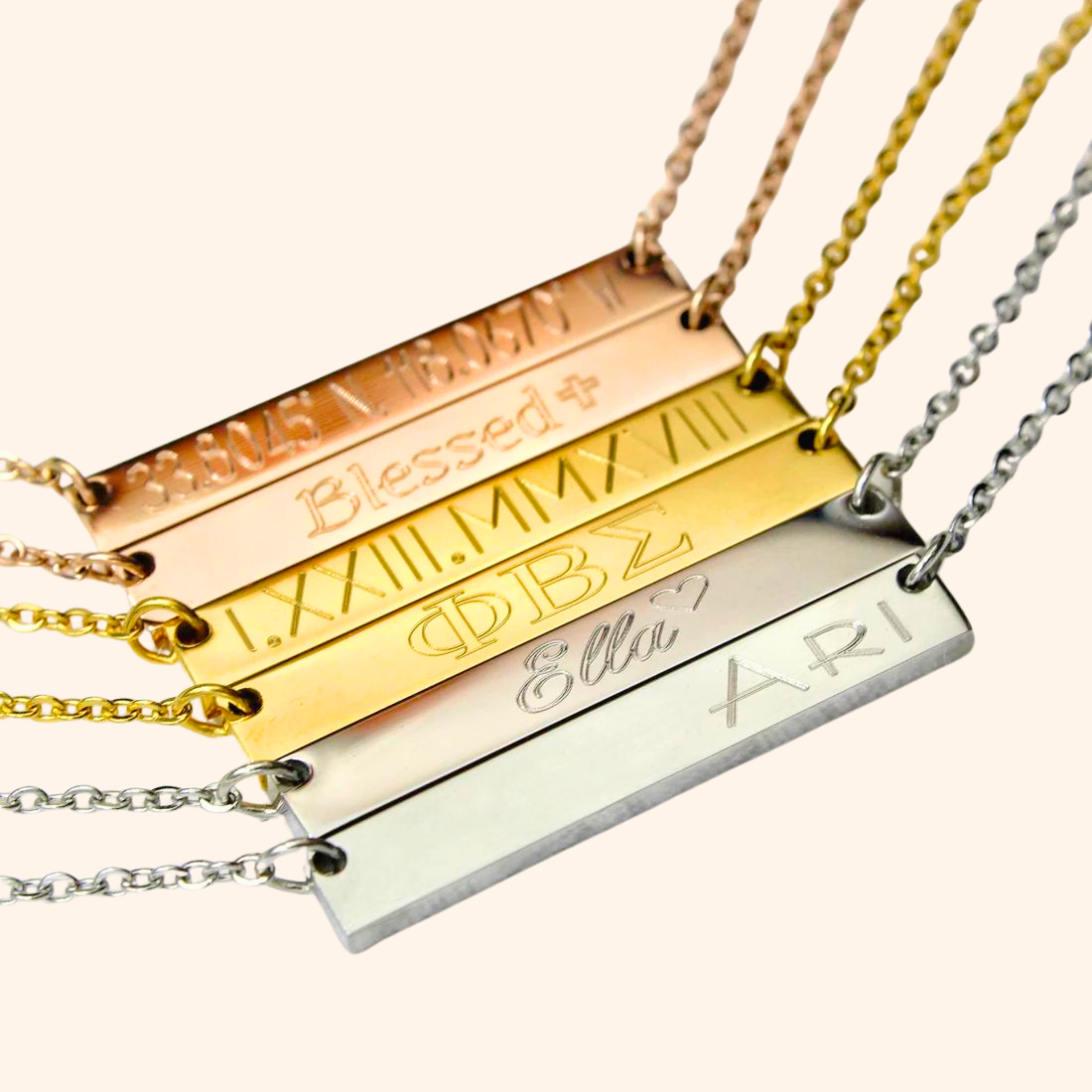 Horizontal bar hot sale necklace engraved