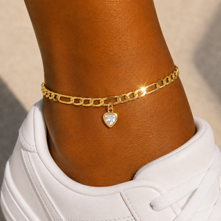 Heart Charm Figaro Anklet