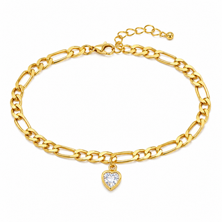 Heart Charm Figaro Anklet
