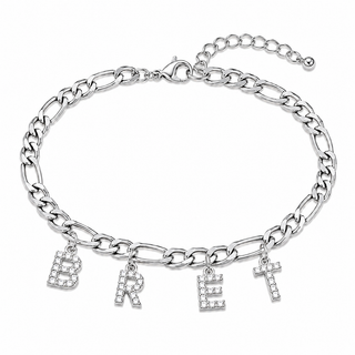 Silver Diamond Letter Name Anklet
