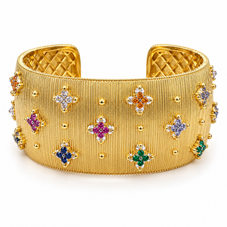Gold Textured Multicolor Clover Cuff Bracelet