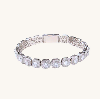 Silver Square Halo Diamond Bracelet
