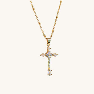 Detailed Crystal Cross Necklace