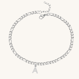 Silver Diamond Initial Anklet