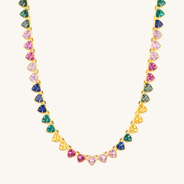 Color Burst Heart Tennis Necklace | Gogo Lush