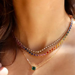 Color Burst Heart Tennis Necklace