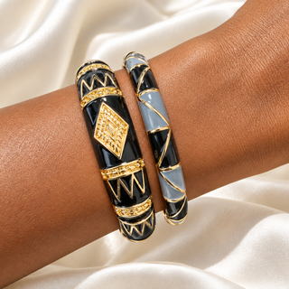 Onyx Tribal Enamel Bangle Set