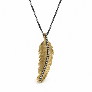 Golden Feather Pavé Pendant Necklace