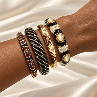 Astra Onyx & Cream Enamel Bangle Set