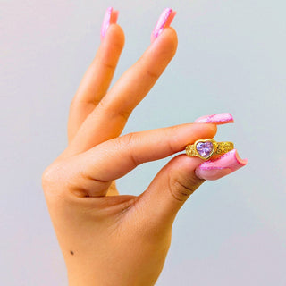 Ornate Band Pink Heart Ring