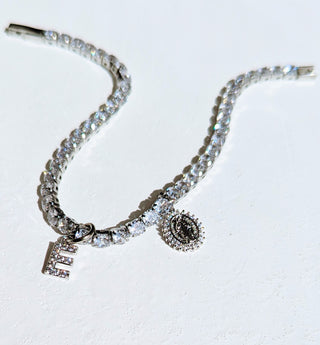 Silver Virgin Mary Initial Tennis Anklet