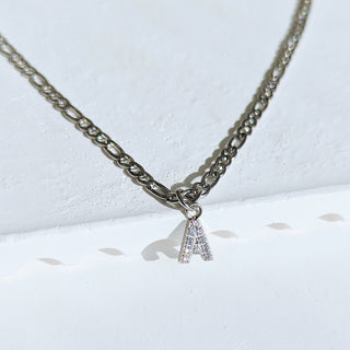 Silver Figaro Diamond Initial Necklace