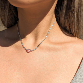 Sterling Silver Pink Heart Tennis Necklace