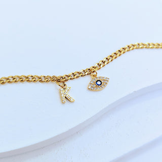 Blue Evil Eye Initial Anklet