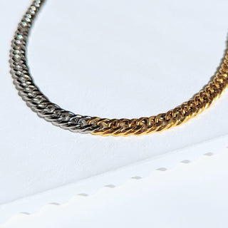 Silver & Gold Double Cuban Chain Necklace