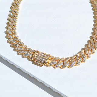 Gold Iced Out Raised Cuban Link Necklace