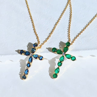 Aqua Crystal Cross Necklace