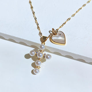 Heart Mother of Pearl Cross Necklace