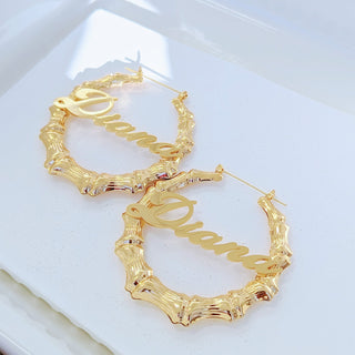 Gold Custom Bamboo Name Hoop Earrings