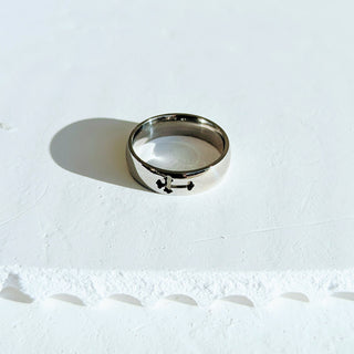 Cut-Out Cross Silver Men's Band Ring
