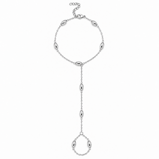 Nia Silver Beaded Oval Station Hand Chain