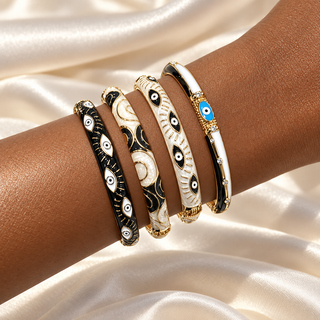 Hestia Monochrome Evil Eye Bangle Set