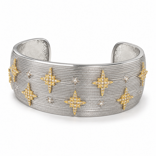 Silver Celestial Crystal Starburst Cuff Bracelet