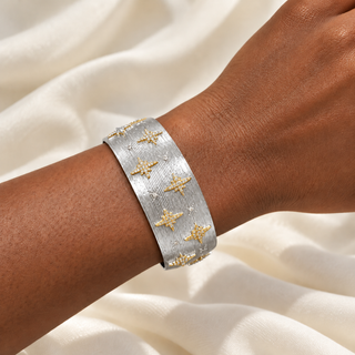 Silver Celestial Crystal Starburst Cuff Bracelet