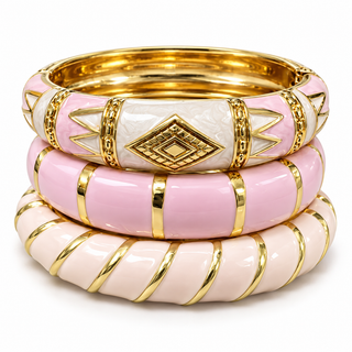 Pink Tribal Enamel Bangle Bracelet Set
