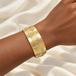 Gold Celestial Crystal Starburst Cuff Bracelet
