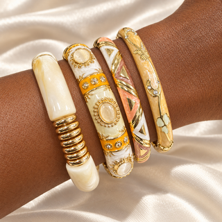 Solis Citrus Floral & Cabochon Bangle Set V2