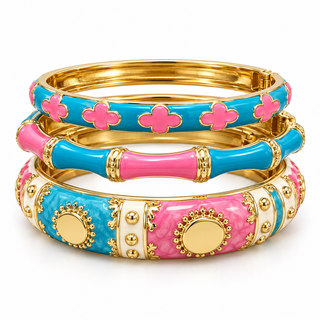 Turquoise & Pink Enamel Bangle Set