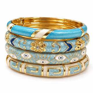 Baby Blue Evil Eye Enamel Bangle Stack Set
