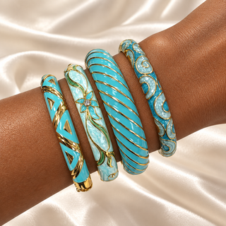 Thalassa Aqua & Mint Enamel Bangle Set